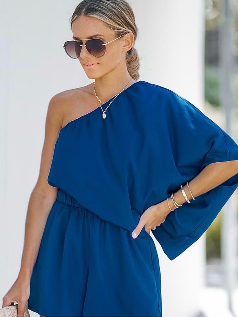 Cupshe One-Shoulder Royal Blue Women’s Romper Dress